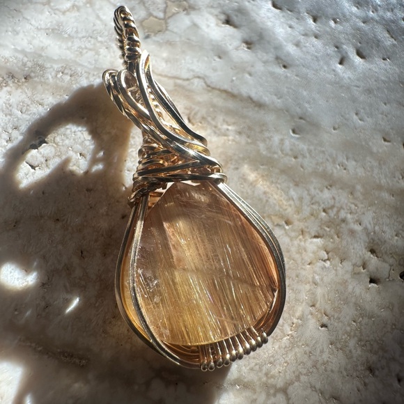 14k Gold Fill Rutilated Quartz Healing Stone Necklace Pendant - Picture 2 of 14